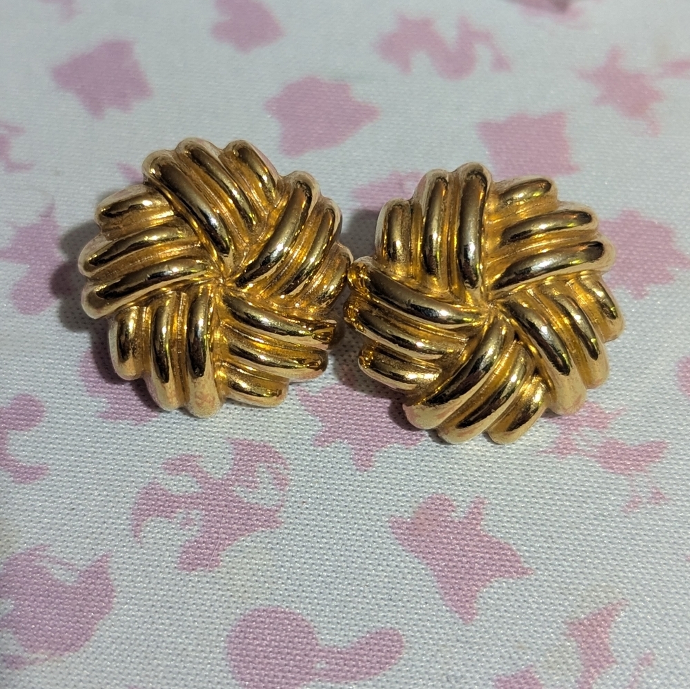 Elegant Monet Gold Tone  Knot Earrings